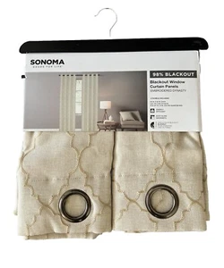Sonoma 98% Blackout Window 2 Curtain Panels 50x63" Embroidered Dynasty Natural - Picture 1 of 5