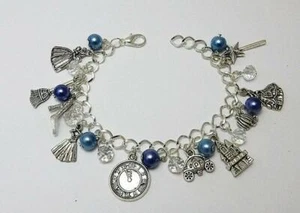 Cinderella Just Before Midnight charm bracelet blue pearls crystals child/adult - Picture 1 of 5