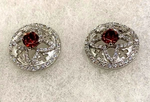 Sterling Round Red & White CZ  Earrings Approx. 3/4 In. Diameter - 7.8 Grams - Picture 1 of 9