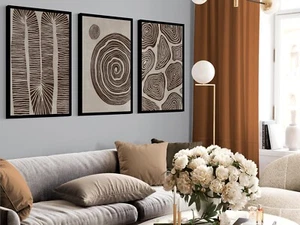 Juego Boho de 3 Impresiones Fósiles Abstractas, Decoración Contemporánea del Hogar - Imagen 1 de 5