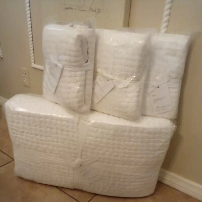 Pottery barn Stewart Plaid Pick Stitch King Cal King Quilt 3 Euro 2 king sham  - Image 1 of 4