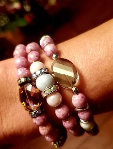 Beaded stretch Healing Bracelet Set of 3 7.5 inch, handmade, 6mm beads - Picture 1 of 5