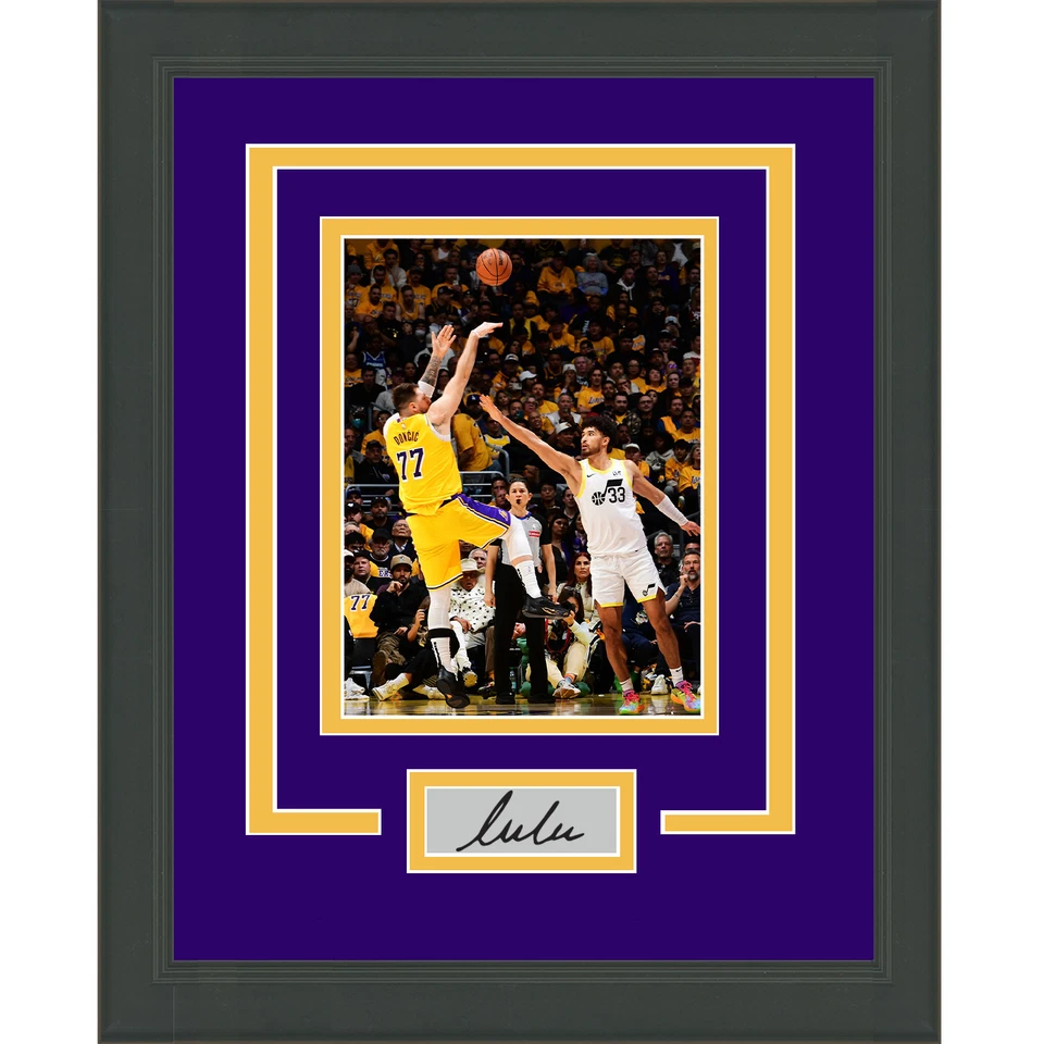 Framed Luka Doncic Debut Fadeaway Facsimile Auto Lakers 11x14 Photo - Image 1 of 1