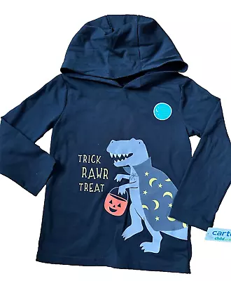 Camiseta CARTERS Trick Rawr Treat Dinosaurio Brilla en la Oscuridad Manga Larga con Capucha 3T Foto 1 de 4