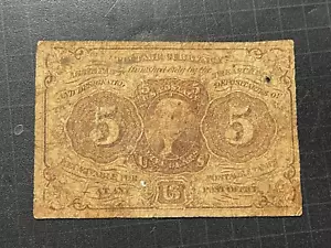 1863 FR-1230 First Issue 5c FRACTIONAL CURRENCY Straight edge WITH MONOGRAM - Picture 1 of 3