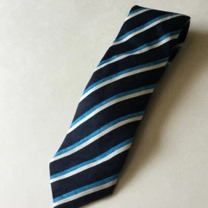 EDWARD ARMAH REPP STRIPE SILK NECK TIE NAVY NWOT - Picture 1 of 14