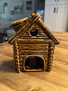 Ceramic Log Cabin Tealight Candle Holder Wax Warmer Glazed Unmarked - Picture 1 of 8