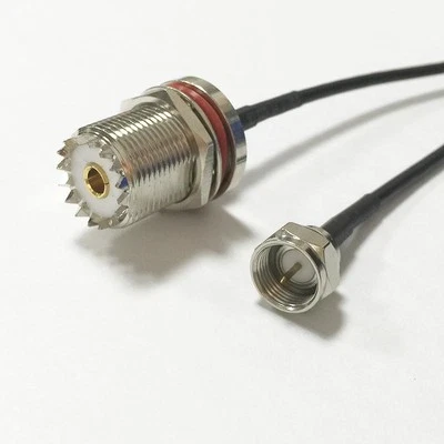 UHF Female Bulkhead to F Male Plug RF Cable Assembly RG174 20cm 8" Adapter NEW - Image 1 of 4