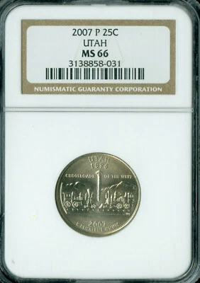 2007 P UTAH QUARTER NGC MS66 BUSINESS STRIKE 2ND FINEST GRADE RARE . - Image 1 of 2
