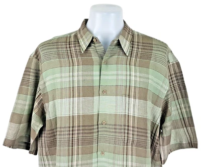 VAN HEUSEN Mens LINEN Green Check S/S EVENING SHIRT - L - Chest 50” - RRP £65 - Image 1 of 4
