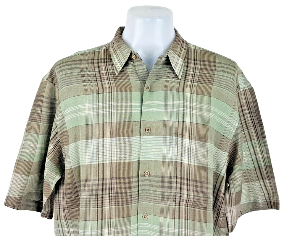 CAMISA DE NOCHE VAN HEUSEN Para Hombres LINO Verde Cuadros S/S - L - Pecho 50” - PVP £65 Foto 1 de 4