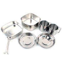 Outdoor 6pc Stainless Steel Camping Cookware Picnic Cooking Pot Pan Cup Bowl Set