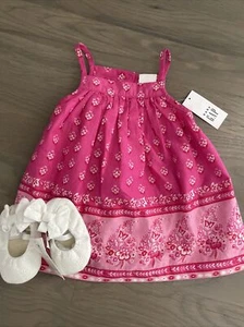 NWT Baby Gap Girl SUMMER pink floral sundress dress white shoes 2-piece SET 0 3 - Picture 1 of 9