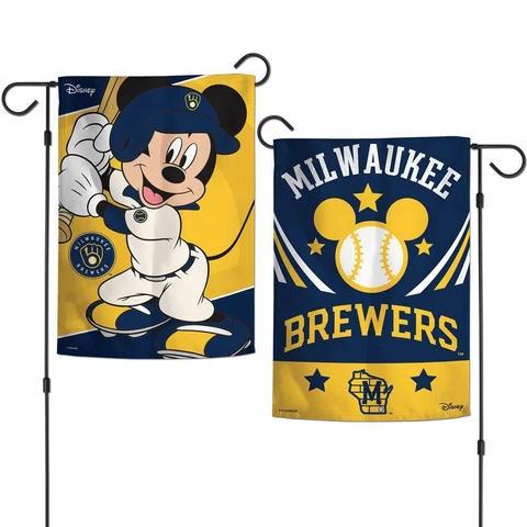 MILWAUKEE BREWERS MICKEY MOUSE DISNEY 12"X18" 2-SIDED GARDEN FLAG WINCRAFT 👀 Cover