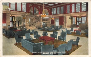MINNEAPOLIS MN LOBBY WEST HOTEL LARGEST IN THE US 1917 POSTCARD 091725 U - Picture 1 of 2