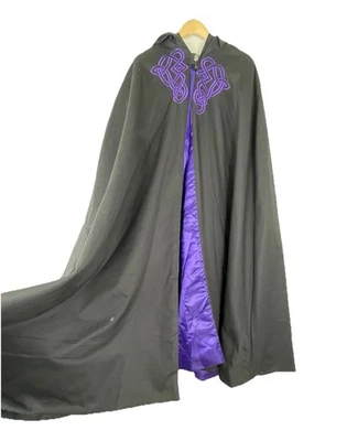 Autêntico guarda-roupa histórico alfaiates manto celta comprimento total preto roxo - Imagem 1 de 4