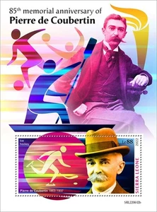 Sierra Leona - Pierre de Coubertin 2022 - Hoja de recuerdo de sello - SRL220612b - Imagen 1 de 1