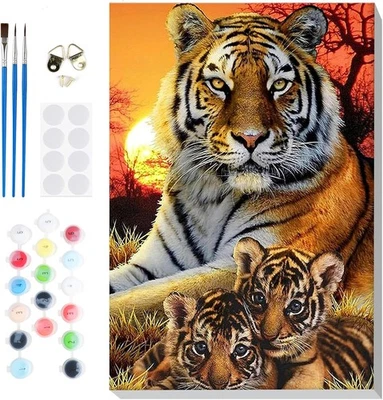 Lxmsja Malen Nach Zahlen Tiger Erwachsene mit Rahmen, Malen Nach Zahlen Tier,