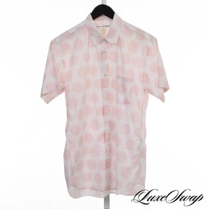 Comme Des Garçons Made in France White Pale Pink Maxi Polka Dot Camp Shirt M NR - Picture 1 of 5