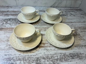 Wedgwood Queensware Creme auf Sahne 4er Set Teetassen & Untertassen - Pre Loved Schön - Bild 1 von 19