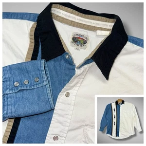 Cumberland Outfitters Camicia Uomo XL Blu Denim Bianco Western Pearl Snap Aztec Vintage - Foto 1 di 12