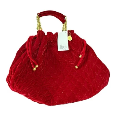 Bolsa de ombro Big Buddha Santa Barbara acolchoada veludo vermelho corrente dourada nova com etiquetas - Imagem 1 de 4