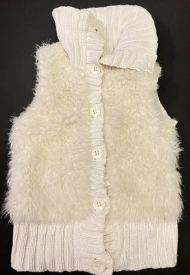 Gap Kids Faux Fur Knit Ivory Button Up Vest Size XL (12) - Image 1 of 4