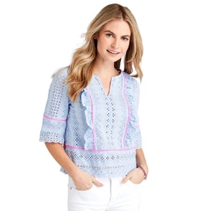 Vineyard Vines besticktes Damenoberteil mit Ösen und Popborte - Bild 1 von 6