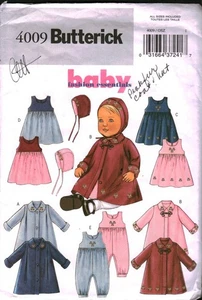 4009 Butterick Sewing Pattern Infant Coat Jumpsuit Jumper Hat NB 8 - 12 lbs Baby - Picture 1 of 2