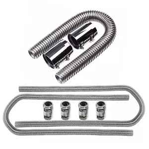 36" Stainless Steel Flexible Radiator & 44" Heater Hose With Clamp Covers New - Bild 1 von 5