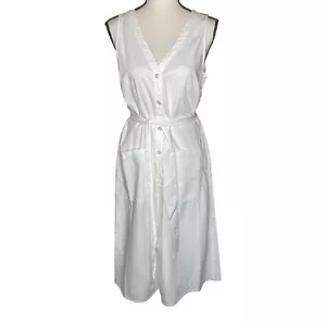 NWT Loft Women’s Petite Sleeveless Button Tie Waist Midi Dress, White, Sz 6P - Picture 1 of 9