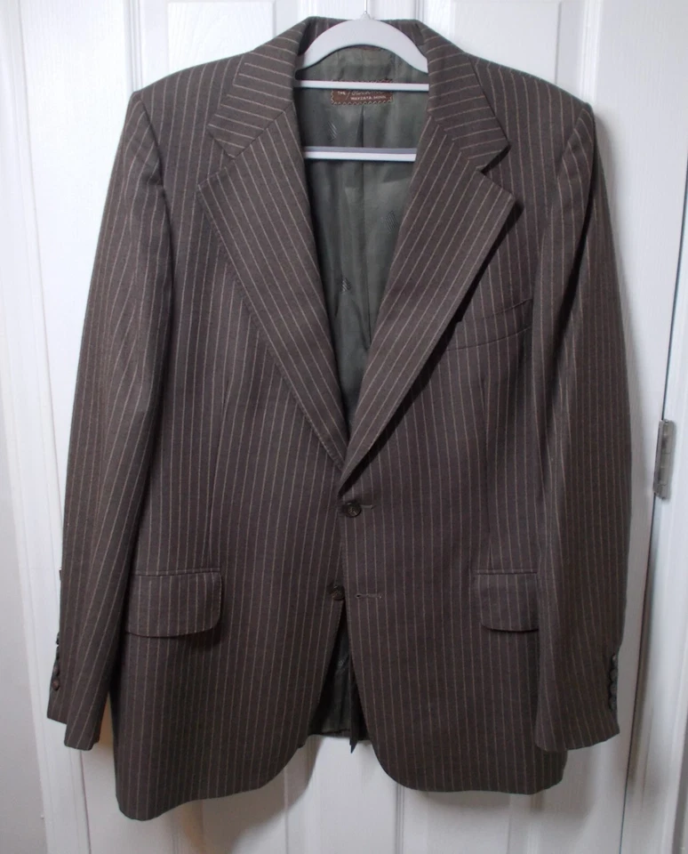 men's vintage LUXURY LANVIN Paris/NY brown wool pinstripe blazer US 46 XL - Imagem 1 de 4