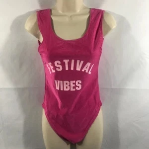 One Piece FESTIVAL VIBES BODY Suit Swimwear SIZE LARGE 8-10 PINK BodySuit NEW - Picture 1 of 2