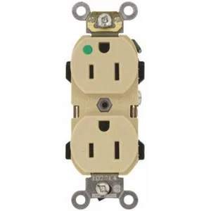 15 Amp 125-Volt 2-Pole Hospital Grade Duplex Outlet Straight Blade, Ivory - Picture 1 of 4