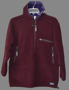 LL Bean Women Burgundy POLARTEC Quarter Zip Soft Shell Knit Jacket Hood Sz M/L - Picture 1 of 8