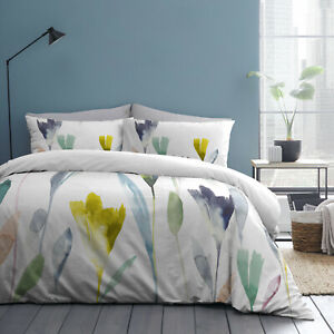Appletree - 100% Cotton White & Multicolour Watercolour Flowers Duvet Cover Set