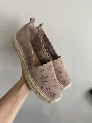 Crown Vintage Talla 9 Trébol Alpargatas Zapatos Sin Cordones Rubor Marrón Gamuza Cuero Foto 1 de 4