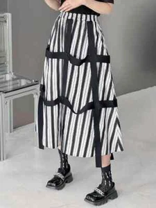 Black White Urban Street Chic Designer Arty Edgy Funky Corset Stripe Skirt 12 14 - Picture 1 of 13