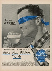 1956 Beer Brewery Pabst Blue Ribbon 50s Vintage Print Ad PBR Blind Folded Taste - Picture 1 of 9