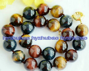 16"- 48" 6/8/10/ 12mm Natural Multicolor Tiger's Eye Gems Round Beads Necklace