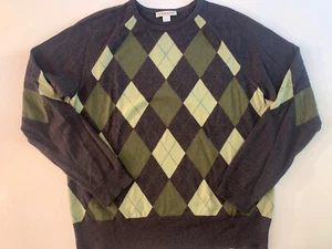 Pendleton Sweater Mens Large Brown Green Argyle Plaid Long Sleeve Merino Wool - Picture 1 of 9