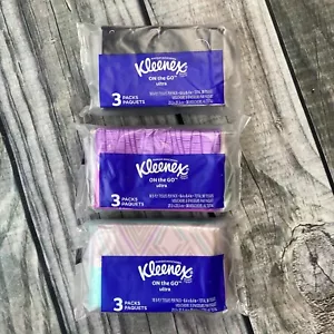 9 Single Packs Kleenex On The Go FLAT SLIM Packs Tissues Travel Size Sealed NIP - Picture 1 of 3