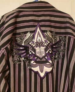 Knockout Denim Products Striped Fleur de Lis Flip Cuff Button Up LS Shirt Sz 2XL - Picture 1 of 7
