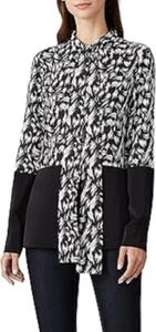 Derek Lam Feather Two Tone Tie Neck Blouse in Black & Off White Size 44 = 6-8 US - Picture 1 of 9