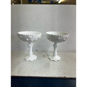 Fenton Leche Vidrio Col Rosa Compotas Juego de 2 Cuencos de Caramelo Blanco De Colección - Imagen 1 de 4
