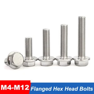 M4M5M6M8M10M12 Flanged Hex Head Bolts Flange Hexagon Screws A2 Stainless Steel - Picture 1 of 7