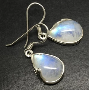 Rainbow moonstone pear drop earrings Solid Sterling Silver Actual ones. Gift box - Picture 1 of 11