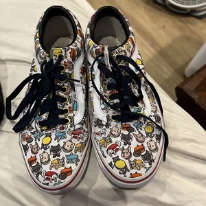 Van’s low top white canvas sneakers kitties puppies cats dogs lace-up women’s 8 - Picture 1 of 10