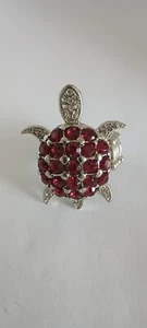 Red Stone Turtle Cocktail Ring Silver Tone Stretch Band Fashion Jewelry - Picture 1 of 6
