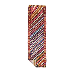Moroccan Handmade Vintage Boucherouite2'8x9'1Berber Checker Red &Blue Cotton Rug - Picture 1 of 12